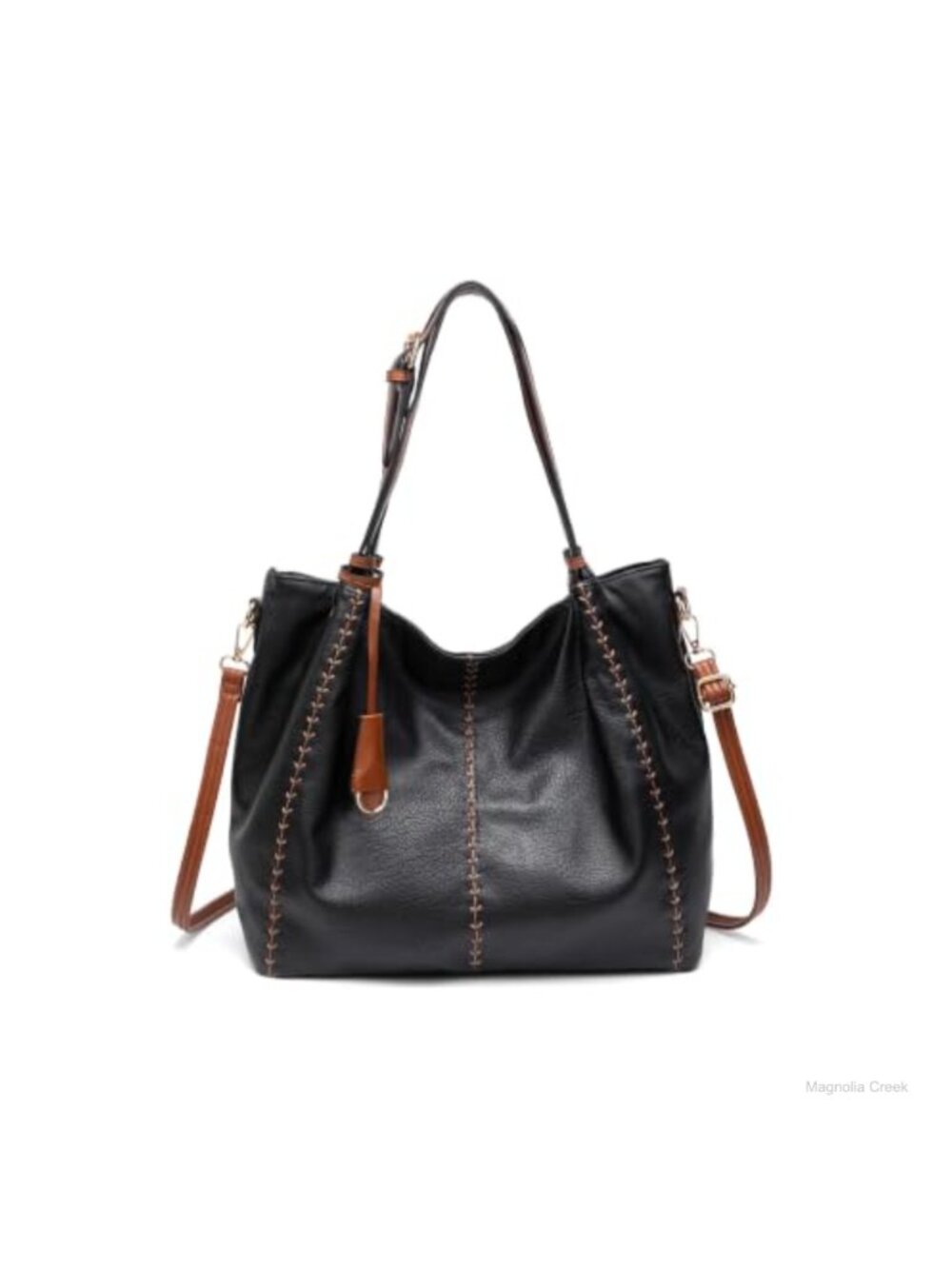 Vintage PU Leather Hobo Shoulder Bag Bucket Tote Rivet Detail Purse